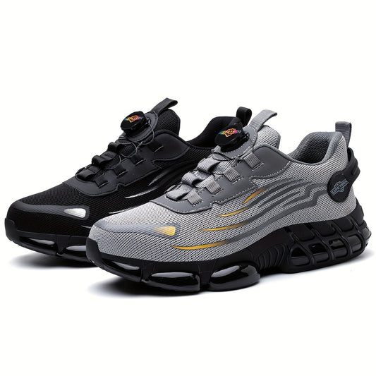 Men Steel Toe Work Shoes - Anti-Puncture, Non-Slip Sole, Rotating Buckle Design, Lightweight PU Breathable Sneakers for Daily Use in Four Seasons Halloween & Christmas