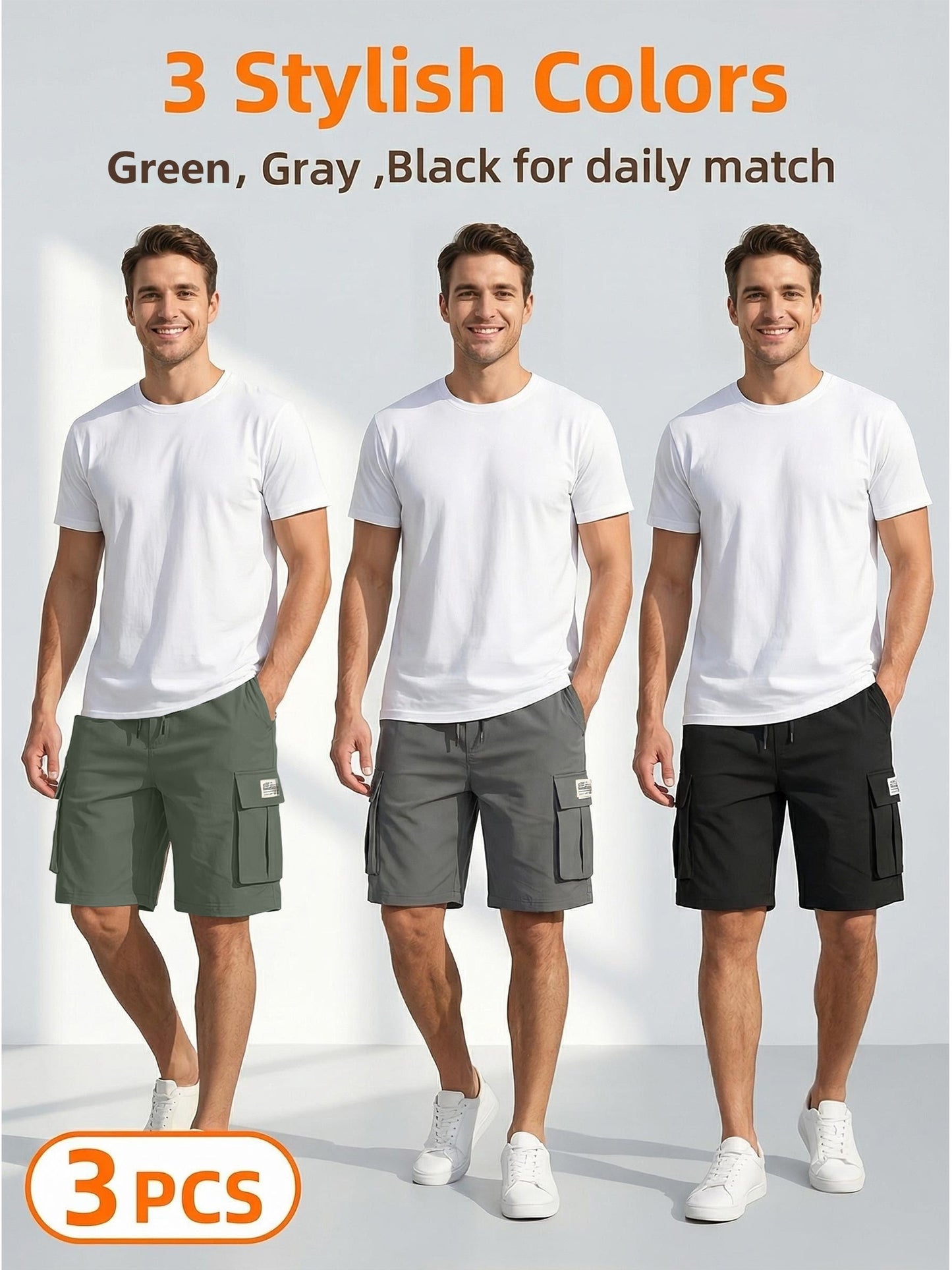 Men's Black+green+gray Polyester Cargo Shorts - product view 7