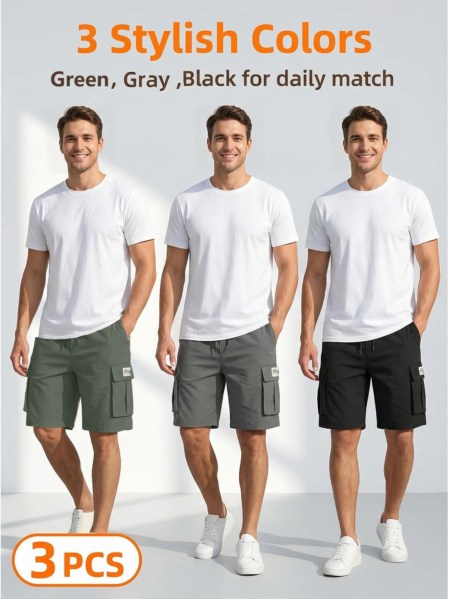 Men's Black+green+gray Polyester Cargo Shorts - product view 7