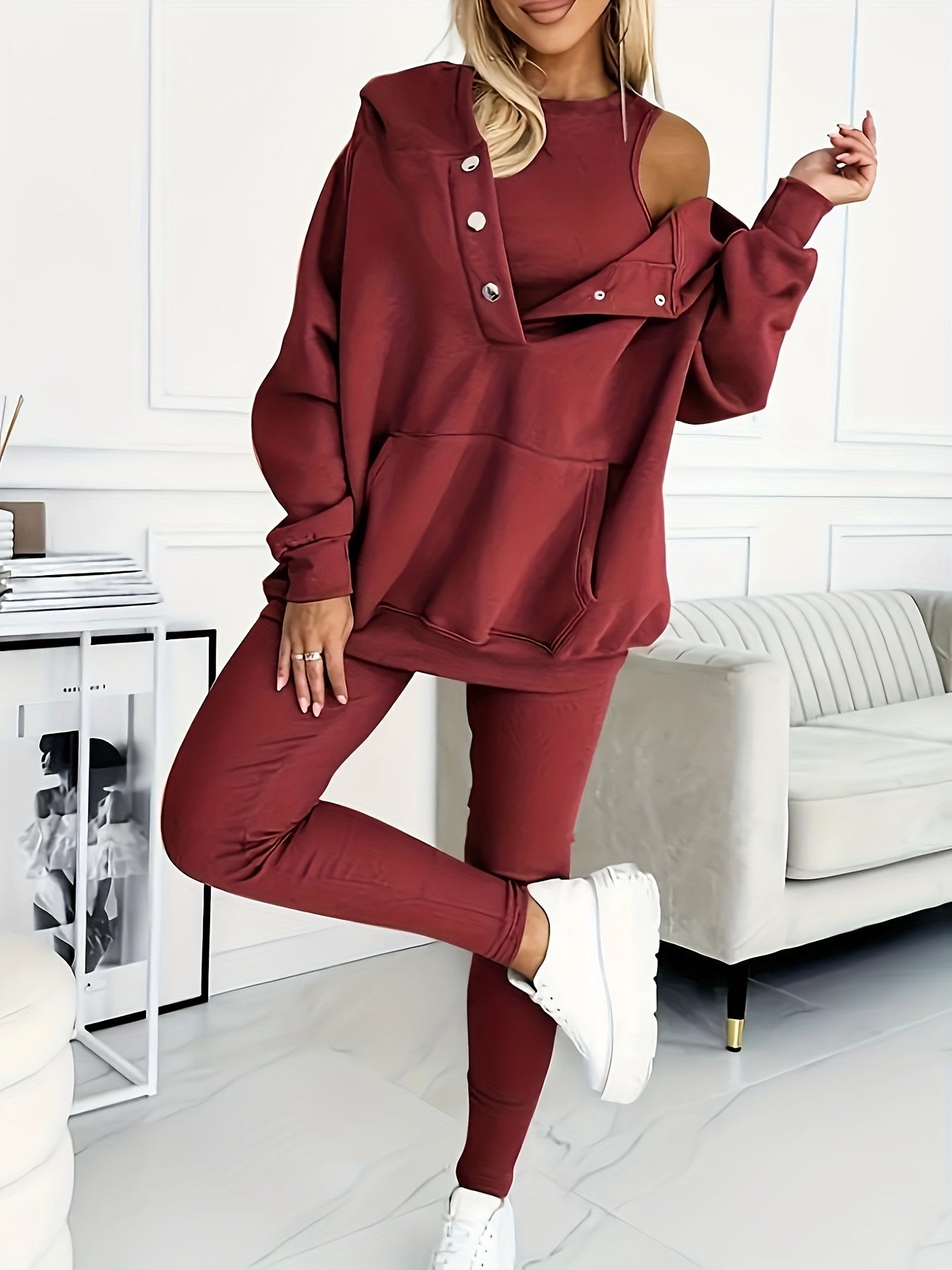 Women'S Spring And Autumn Sportswear Hoodie Slim Pants Two-Piece Set