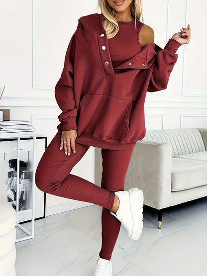 Women'S Spring And Autumn Sportswear Hoodie Slim Pants Two-Piece Set