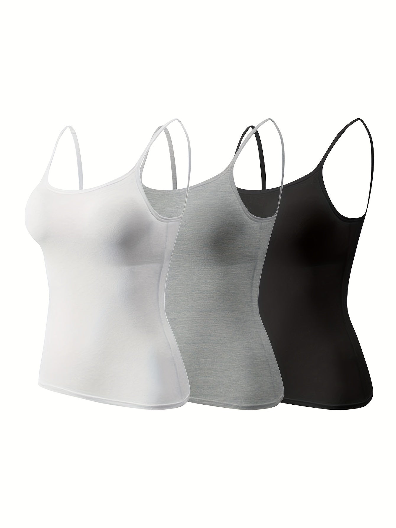 3pcs Pack Women'S Camisole Tank Tops with Built-In Bra, Seamless Design, Adjustable Straps, Layering Basics, Suitable for Spring, Autumn & Summer Outerwear Solid Colors, Layering And Outerwear