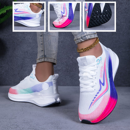 Women'S Multicolor Casual Sneakers Breathable Sneakers with Thick Soles, Walking, Running Perfect Gift for Fashion, Lowtop Laceup Walking Shoes, Non-Slip, Wear-Resistant, Fabric Lined Fashionable Footwear for All Seasons Suitable for Casual Wear