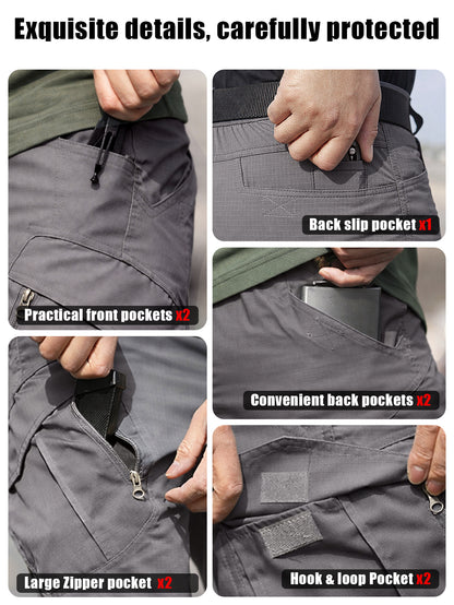 Men's Ripstop Work Pants, Durable Stretch Trail Trousers with Lightweight Breathable Comfort, Quick Dry Training Cargo Pants, Wear-Resistant Construction and Functional Multi-Pocket Design for Outdoor Travel, Camping and Trekking, Grey