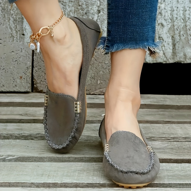 Women'S Casual Comfort Soft Sole Slip-On Penny Loafers, Solid Color All-Season Lightweight Fabric Loafers, Plain Toe Design with TPR Outsole - Fashionable Easy-On Flat Loafers, Women Shoes