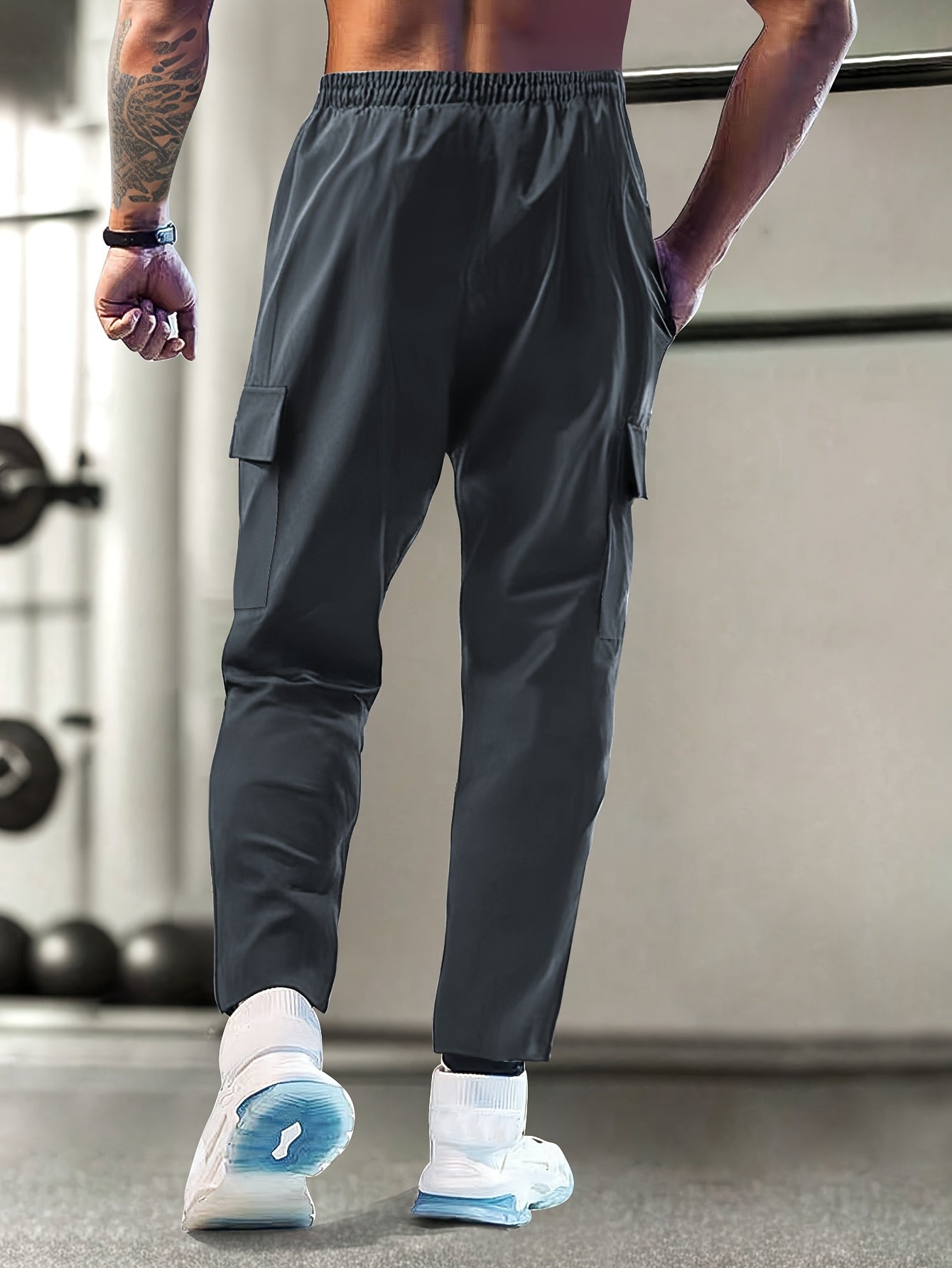 1pc Men'S Lightweight Casual Cargo Pants With Drawstring Waist, Zippered Pockets & Print Logo - Breathable For Outdoor Running, Training, Hiking & Everyday Use - Spring/Summer Collection, Workout Pants, Running Apparel, Functional Pockets
