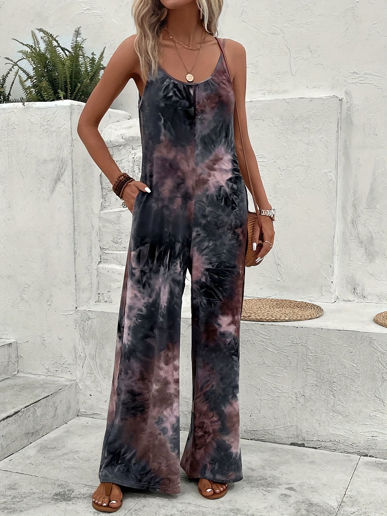 Beautiful Women'S Suspender Printed Contrast Jumpsuit