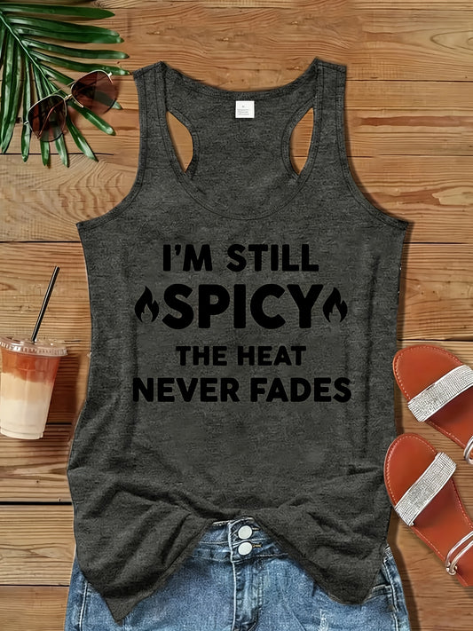 Women'S Dark Grey Casual Vest with an Interesting Letter Print- "I'M Still Hot, It Just Flashes" Machine Washable, All-Season Sleeveless Vest, Suitable for Casual Wear, Summer Vest