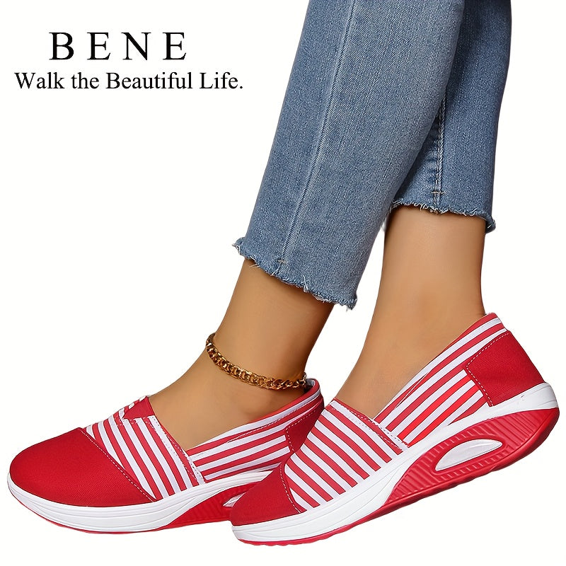 [Striped|Lightweight] Lightweight Low Top Women'S Casual Fashion Sneakers | Striped Fabric Upper, Sole, And Comfort Insole | for All-Season, Women Shoes