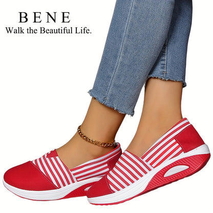 [Striped|Lightweight] Lightweight Low Top Women'S Casual Fashion Sneakers | Striped Fabric Upper, Sole, And Comfort Insole | for All-Season, Women Shoes