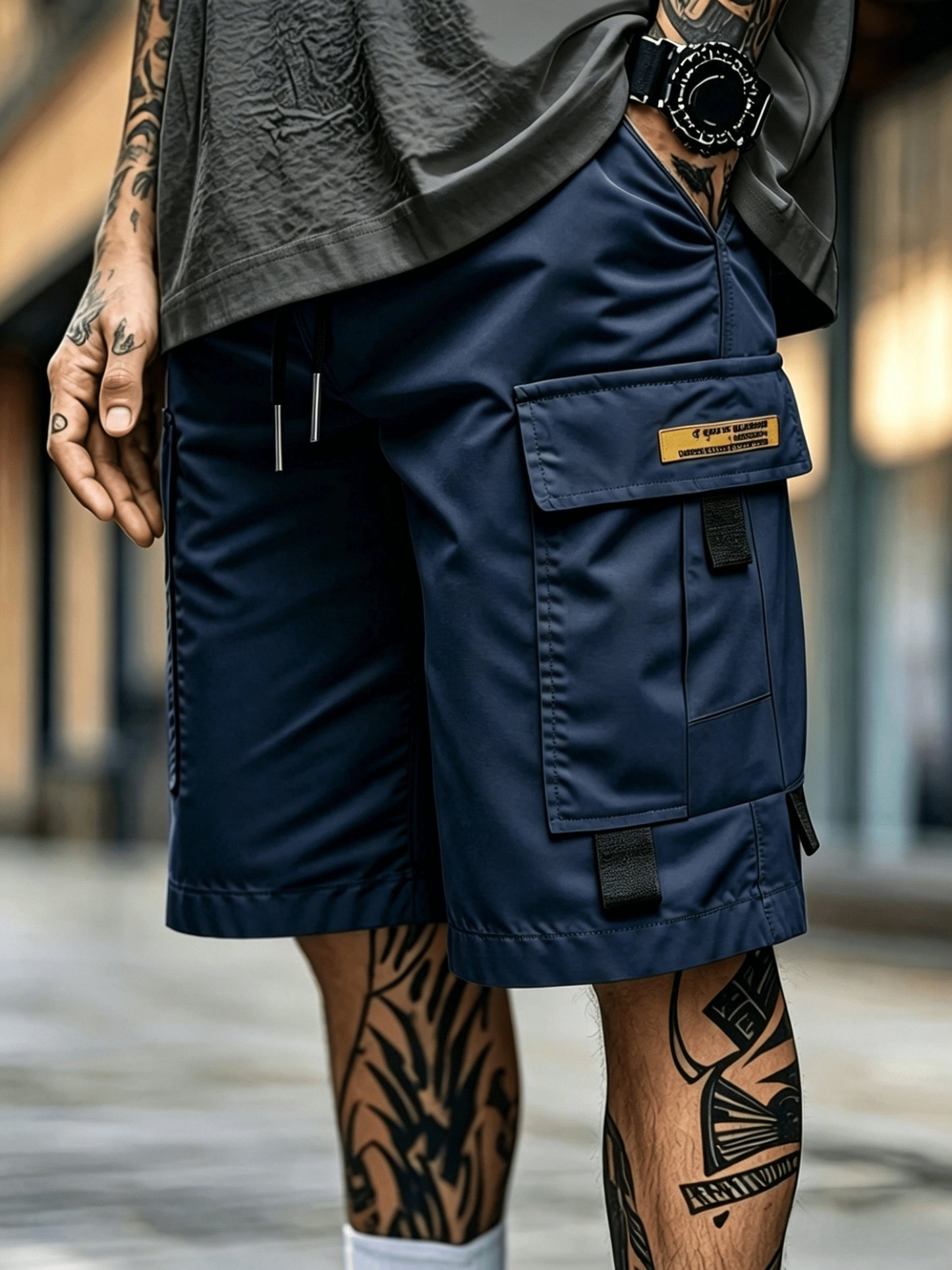 4pcs Men's Cargo Shorts, Elastic Waist Drawstring, Quick Dry Workout Shorts with Multi Pockets, for Gym, Fitness, Golf & Outdoor Activities, Loose Fit Casual Workwear- Breathable & Lightweight, Elastic Drawstring Waist, Multi-Pocket Design