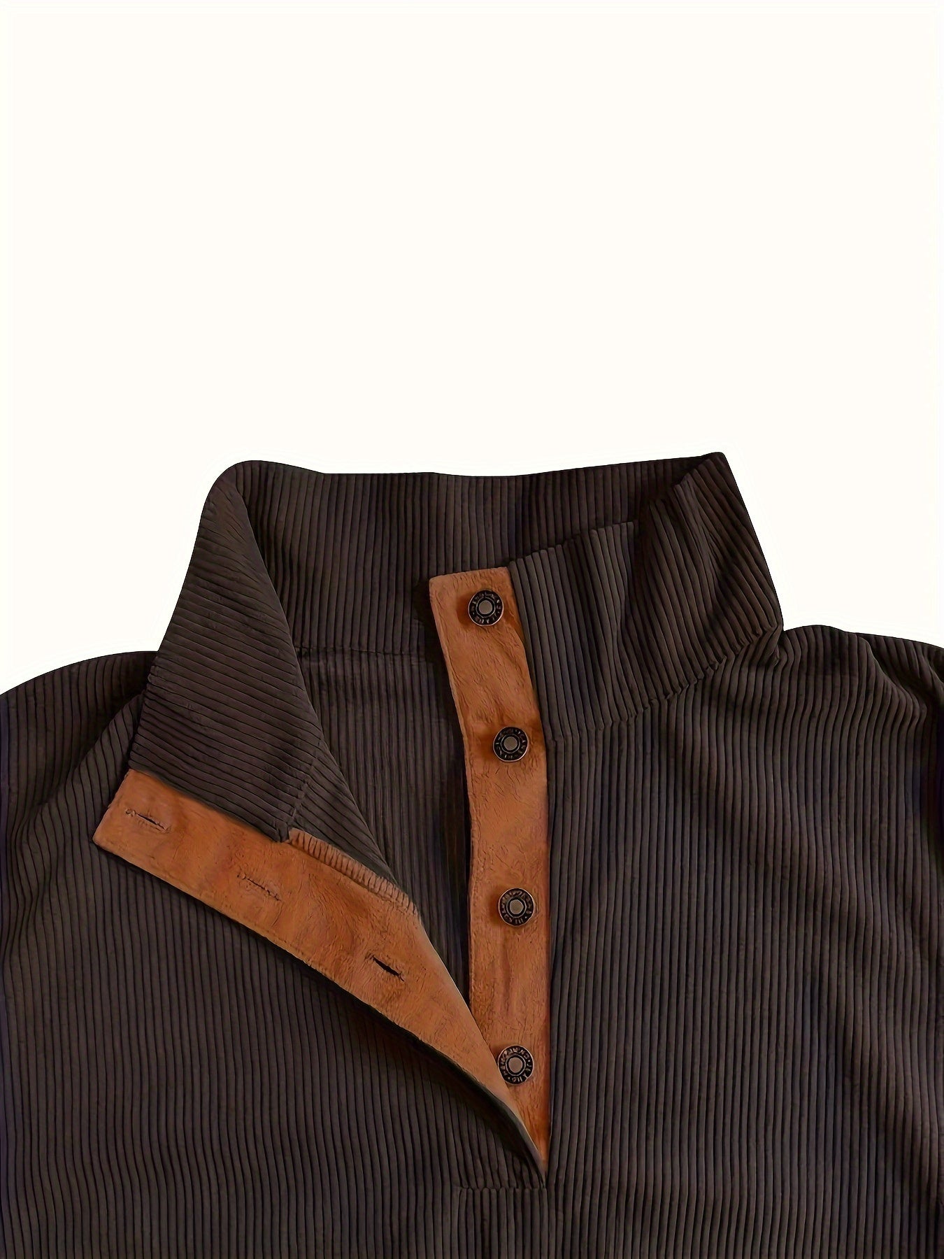 Men'S Autumn And Winter Outdoor Loose Jacket, Corduroy Casual Stand Up Collar, Long Sleeved Button Hoodie, Men'S
