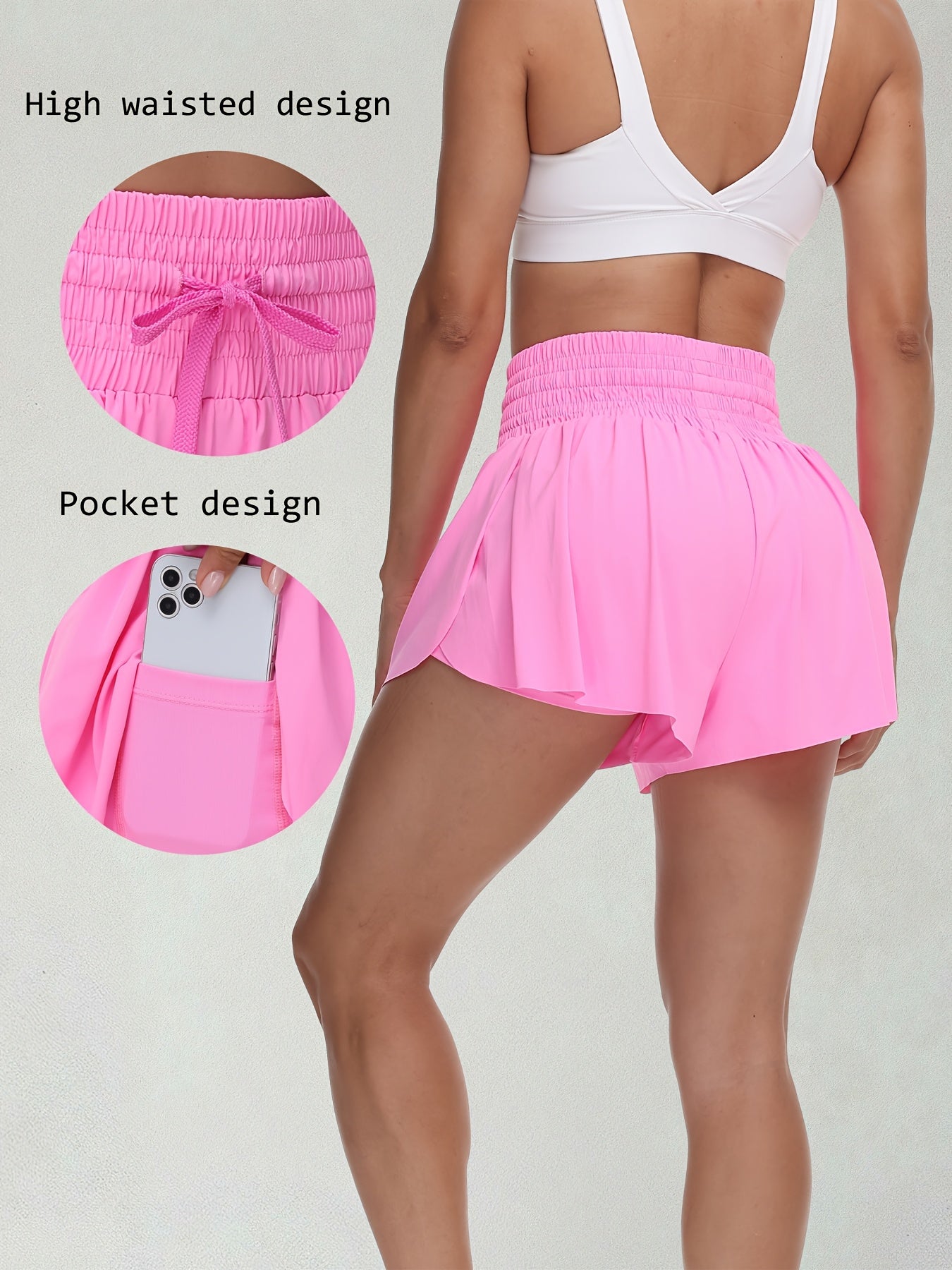 Women's Black+pink+white Ruffle High-Waist Shorts - product view 8