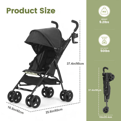 Mini Convenience Stroller Lightweight Stroller with Compact Fold, Multi Position Recline, Canopy with Pop Out Sun Visor And More Umbrella Stroller for Travel And More, Black Gray DrayGreen Pink.