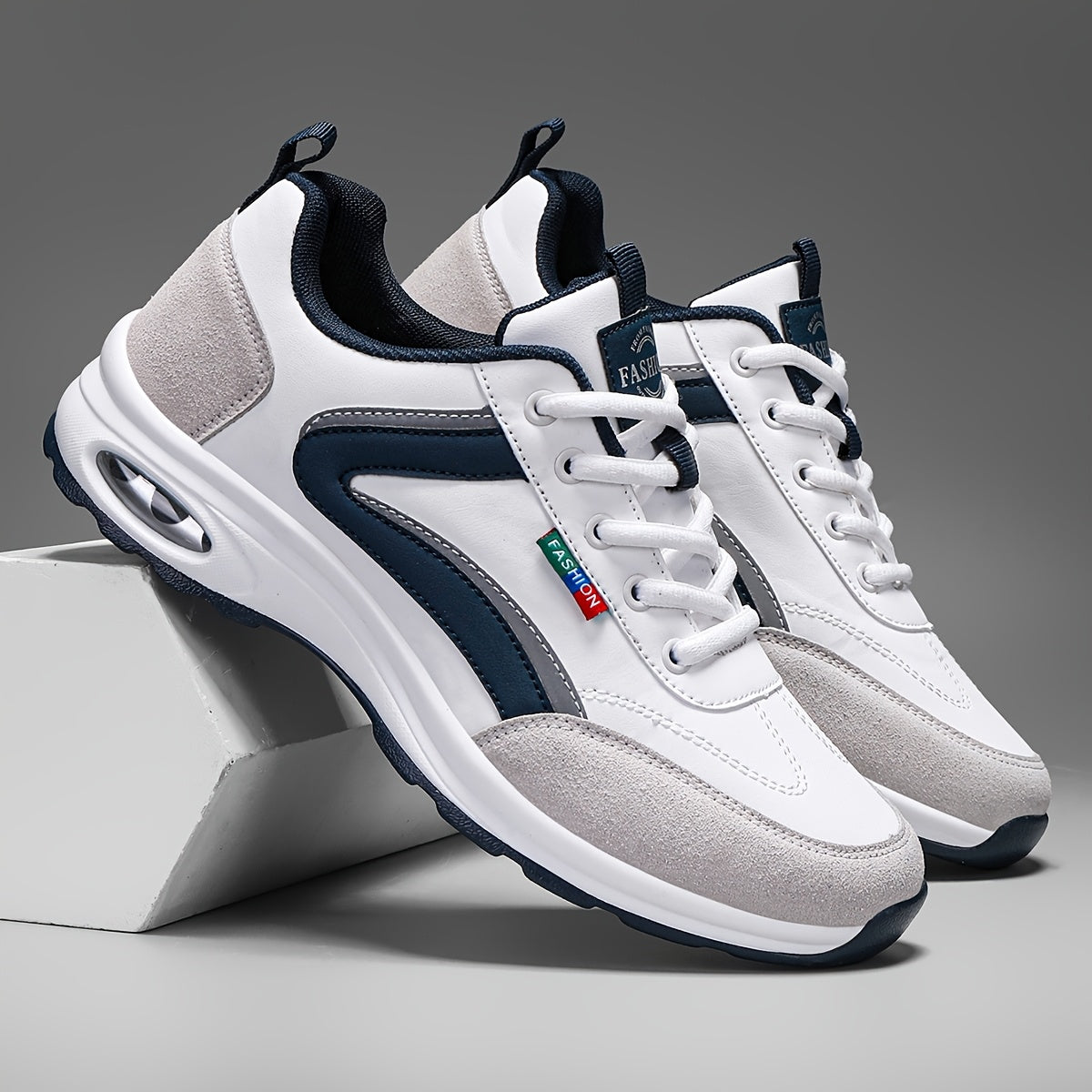 Men's Fashion Road Running Shoes - Casual & Sporty, Two-Tone Design with Air Cushion, Durable Rubber Sole, Comfortable Fabric Lining, Lace-Up, Low-Top Sneakers for All Seasons