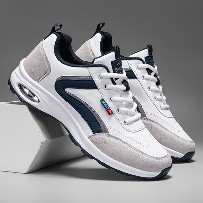 Men's Fashion Road Running Shoes - Casual & Sporty, Two-Tone Design with Air Cushion, Durable Rubber Sole, Comfortable Fabric Lining, Lace-Up, Low-Top Sneakers for All Seasons