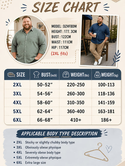 2pcs Set Of Men'S Plus-size Long-sleeve Shirts, 2XL To 6XL Size Shirts For Chubby Men, Versatile Plus-size Shirts For Daily Commuting, Summer Cool Shirts, Easy-care Wrinkle-resistant Plus-size Business Shirts, Gifts For Family
