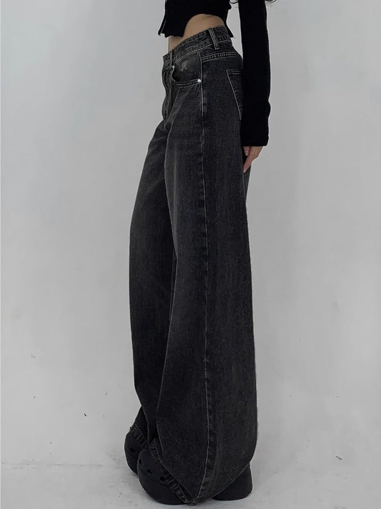 1-Pack Women's Wide-Leg Ultra-Long Floor-Length Ripped Loose-Fit Casual Jeans. Suitable for Streetwear, Daily Wear, Parties, and Outdoor Scenes. Sizes XS-XXL. Women's High-Stretch Denim Jeans, Loose Fit with White Stitching, All-Season Wear
