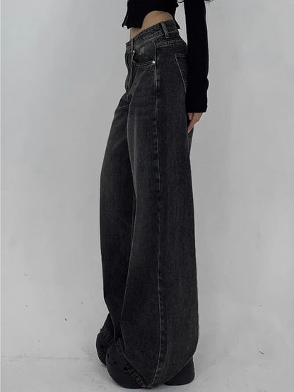 1-Pack Women's Wide-Leg Ultra-Long Floor-Length Ripped Loose-Fit Casual Jeans. Suitable for Streetwear, Daily Wear, Parties, and Outdoor Scenes. Sizes XS-XXL. Women's High-Stretch Denim Jeans, Loose Fit with White Stitching, All-Season Wear
