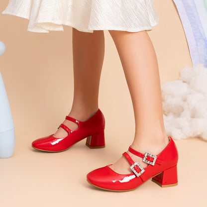 Dress Shoes Mary Jane Double Straps High Heel Wedding Party Princess Pumps for Little/Big Kids Churches, Graduation Ceremonies And Daily Wear