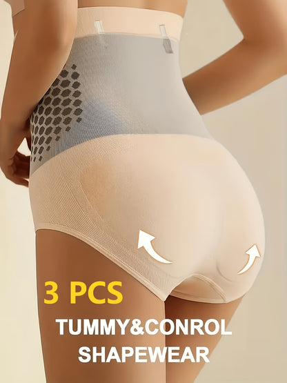 [Tummy Control Underwear] 3pcs High-Waist Tummy Control Underwear, -Burning Fabric, Seamless Weave, Soft And Comfortable, Firm Abdominal Support, Suitable for Postpartum, Shaping Waist And Hip Lift