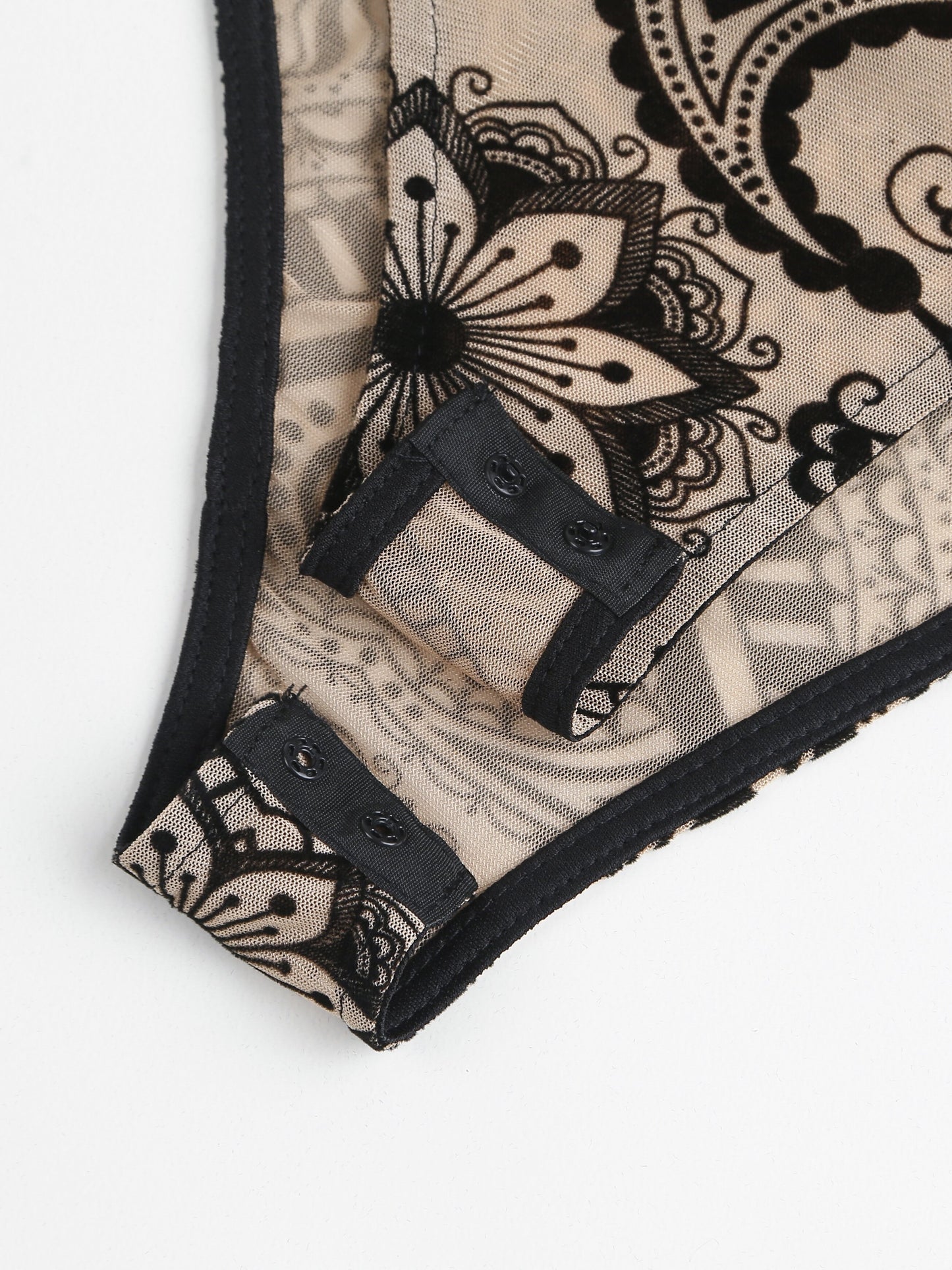 Elegant Sheer Mesh Bodysuit with Tropical Print - Sleeveless, Stretchy & Machine Washable for Women