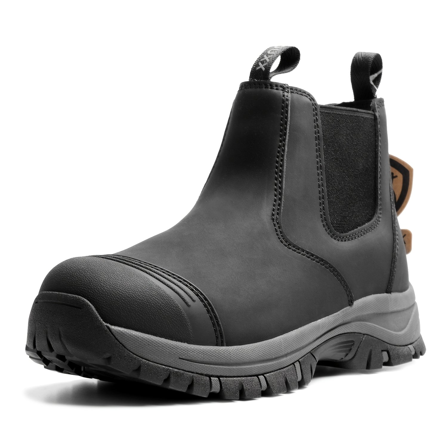 Work Boots for Men, Steel Toe Rubber Genuine Leather Slip-on Safety Shoes, Slip-Resistant, High Quality, Puncture-Proof(OX2623)