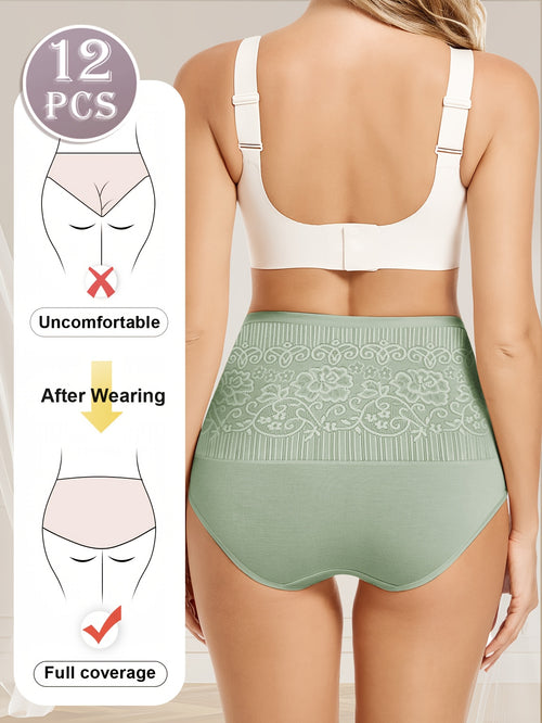 12-Pack Jacquard High Waist Panties Tummy Control Hip Lift Panties Women'S Underwear And Lingerie Women'S Panties