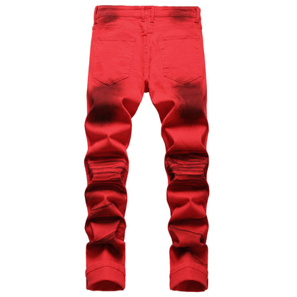 Men'S Print Jeans Stretch Casual Slim Long Casual Pants | Mid Waist, Regular Fit, Zipper Fly, All-season, Washed Detail