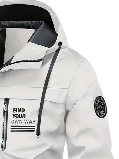 Men'S Sturdy Alpine Jacket - Premium Wind-Resistant Mountaineering Coat Featuring a Hood And Zippered Pockets - White Outdoor Skiing, Hiking, Snowboarding Windproof Parka - Washable Winter Jacket, Adventure Gear, Long-Lasting Quality