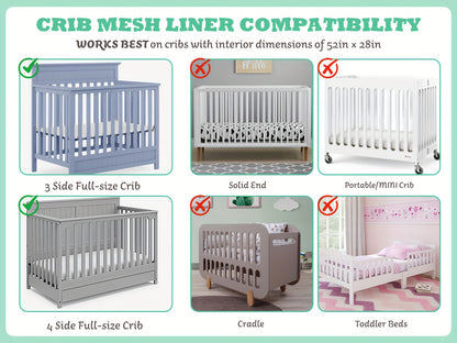 Breathable Crib Mesh Liner, 3Mm Breathable Mesh, Safe And Compliant Crib Single Layer Breathable Mesh Liner, Protects Baby Legs And Arms, Fits 4 Or 3 Sides Full-Size Crib, Better Fixed Support.White/Grey