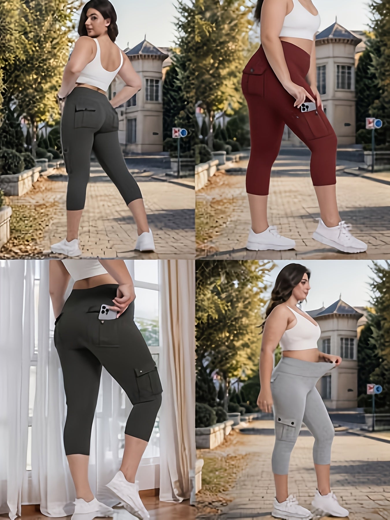 3-Pack High Waisted Cargo Yoga Pants With Slide Pockets - Tummy Control, 4 Pockets, Breathable 4-Way Stretch, Moisture Wicking, Perfect For Running, Gym & Yoga Lovers