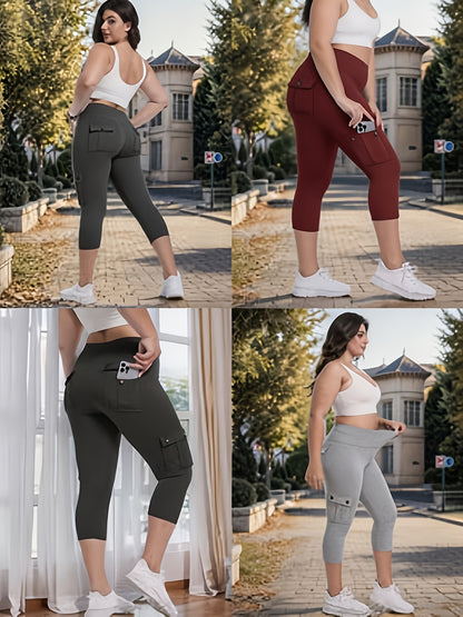 3-Pack High Waisted Cargo Yoga Pants With Slide Pockets - Tummy Control, 4 Pockets, Breathable 4-Way Stretch, Moisture Wicking, Perfect For Running, Gym & Yoga Lovers