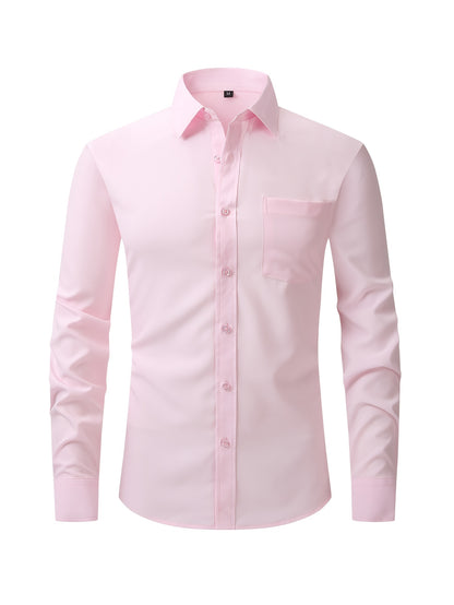 Men's Regular Fit Casual Button Shirts Long Sleeve Stretch Breathable Wrinkle Resistant Solid Work Weekend Wear