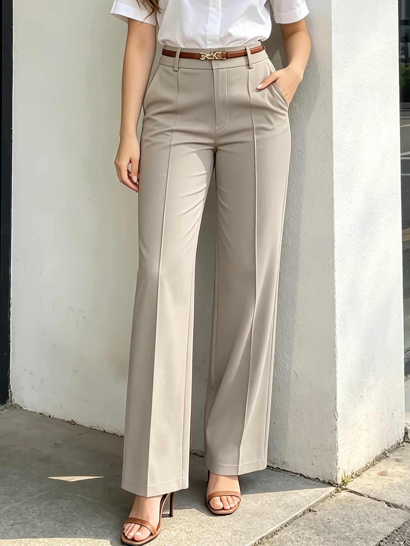 Elegant Women's Wide-Leg Pants with Drape Office-casual Trousers Featuring A Flattering Silhouette Suitable for Both Formal And Casual Attire. A Versatile Wardrobe Essential.