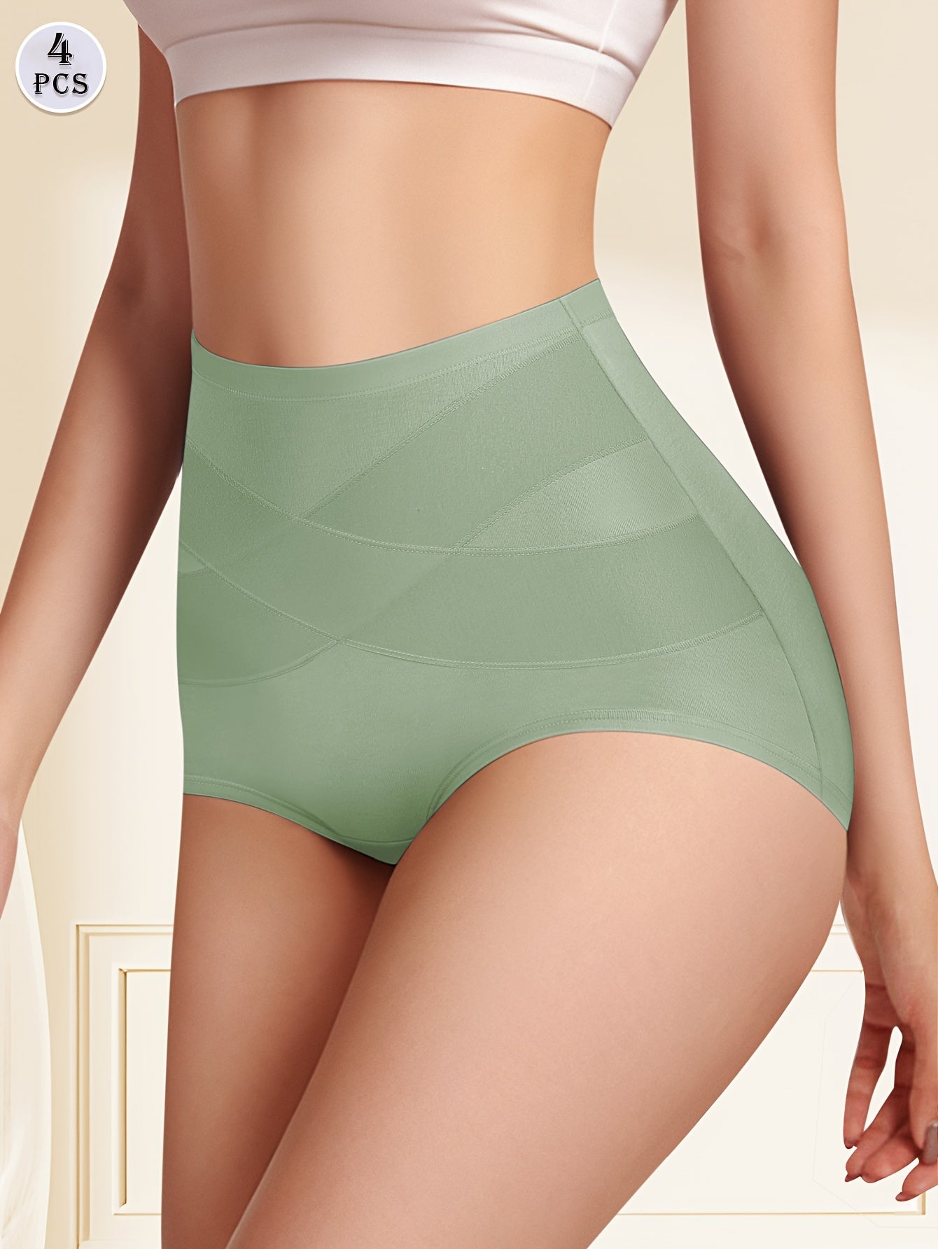 4pcs High Waist Crossover Tummy Control Briefs, Seamless Soft Stretchy Breathable Full Coverage Intimates Panties, Women's Lingerie & Underwear