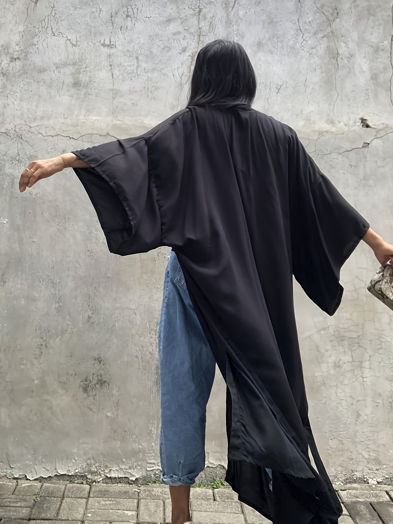 Women's Beige Kimono Cardigan - Casual V-Neck, Long Sleeve with Tie Waist, Lightweight Beach Cover-Up Dress, Breathable & Semi-Sheer for Vacation Layering, Casual Layering Piece|Flowing Beachwear|Breathable Fabric