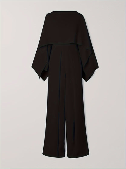 Women'S Fashion Solid Color Zipper Elegant Wide Leg Jumpsuits 2024 New Spring Autumn Long Sleeves Casual Jump Suits