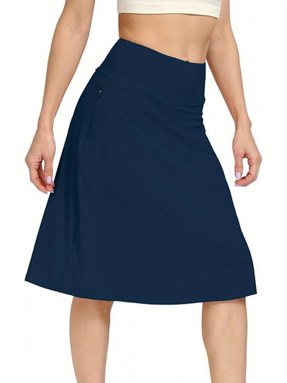 Scacto Women's Office-Ready Midi Skirt- Built-In Shorts, Hidden Drawstring, Zippered Pockets, Business Casual
