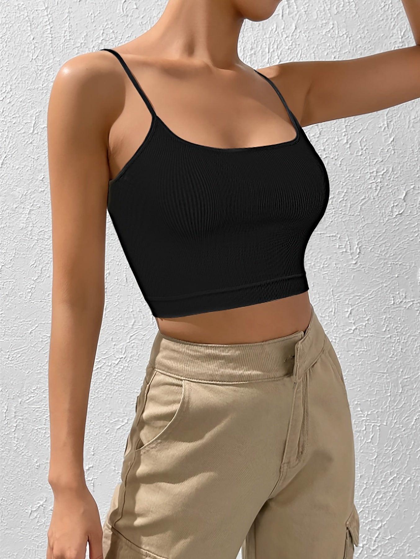 4/8pcs Solid Color Side Stripe Sexy Strapless Women'S Outerwear Camisole Daily Bra&Seamless Stretch Spaghetti Straps Sports & Casual Tank Top Bra Without Steel Ring&Women'S Underwear And Lingerie