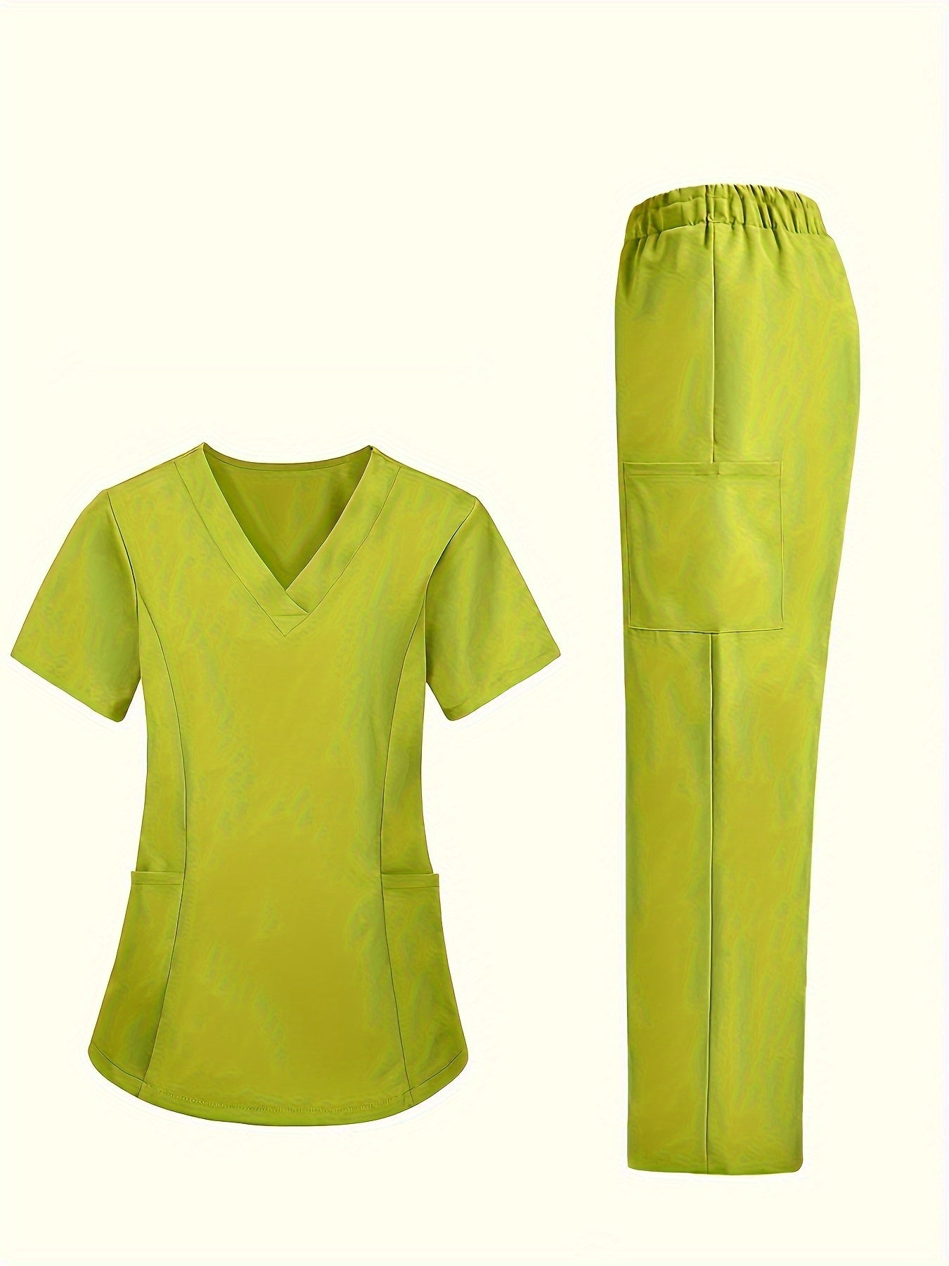 Fashion Casual V-neck Women's Work Clothes Care Comfortable Sweat-absorbing Brush Clothes Set, Fashion Short-sleeved Beauty Salon Medical Wash Clothes Work Clothes