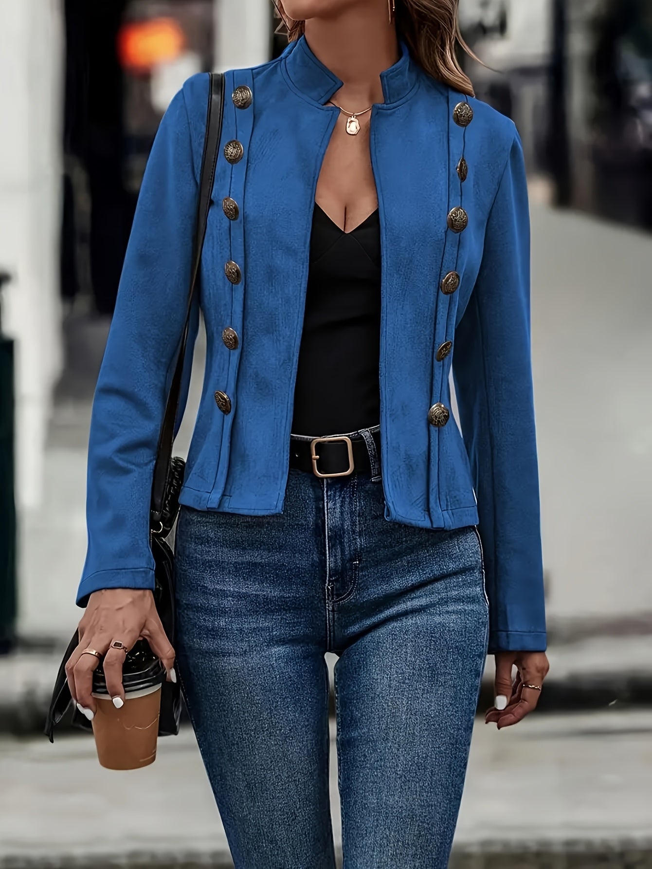 Thin And Breathable Blazer Jacket, 2026 Casual Fashion Blazers For Women, Long Sleeve Button-up Stand Collar Textured Business Casual Suit Jacket, Jackets For Women, Womens Jackets