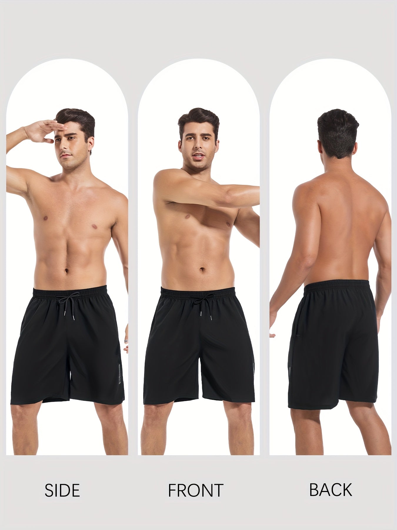 5pcs Men'S Sports Gym Workout Shorts, Quick Drying, Basketball Running Lightweight Shorts, Stretch Waistband Side Zip Pocket, Woven Fabric