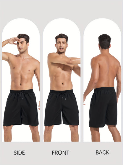 5pcs Men'S Sports Gym Workout Shorts, Quick Drying, Basketball Running Lightweight Shorts, Stretch Waistband Side Zip Pocket, Woven Fabric