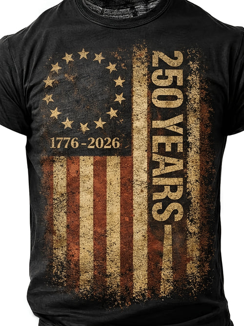 1Ps Men'S T-Shirt, Comfortable And Breathable, 2D Color Heat Transfer Printed with Men'S 250Th Anniversary Limited Edition T-Shirt - National Flag & Slogan Print Suitable for Independence Day, Pure Crew Neck Short Sleeve Casual Shirt