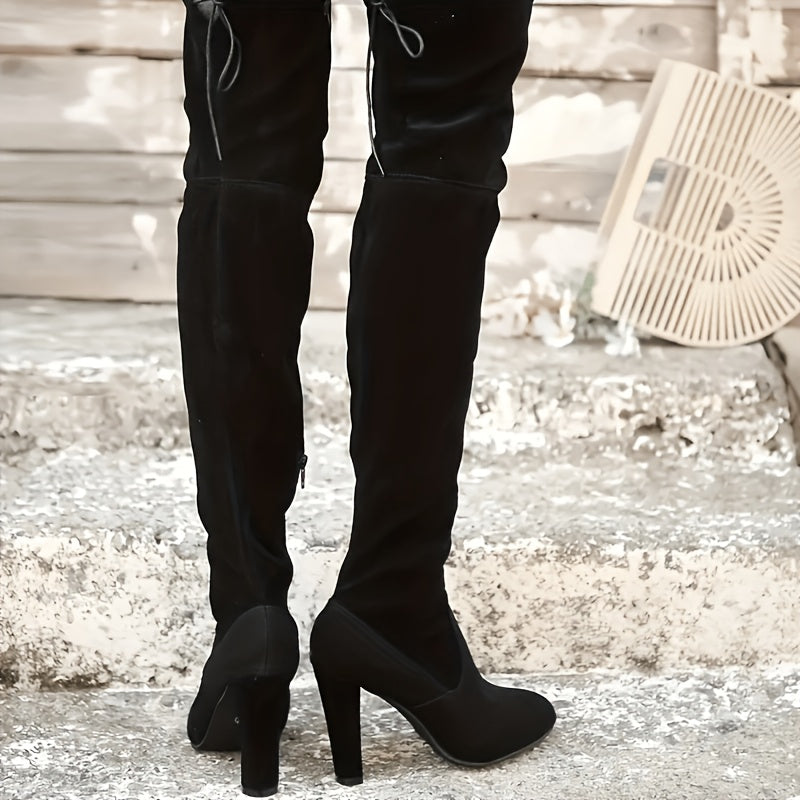 Thigh High Boots for Women 2026 New - Black Over The Knee Chunky Heel Tie Back Comfort Sexy, Trendy Elegant Winter Boots, Best New Year Gift for Mom Office Ladies Fast Delivery, Women Shoes