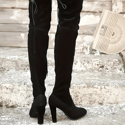 Thigh High Boots for Women 2026 New - Black Over The Knee Chunky Heel Tie Back Comfort Sexy, Trendy Elegant Winter Boots, Best New Year Gift for Mom Office Ladies Fast Delivery, Women Shoes