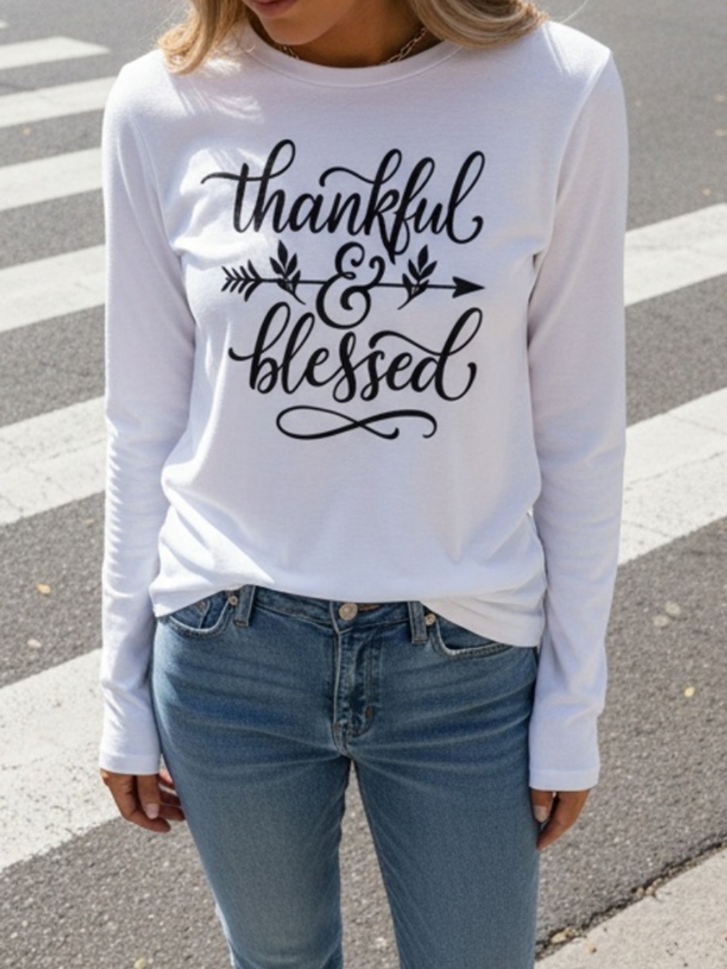 Women'S Long Sleeve T-Shirt with a Design Expressing Gratitude And Blessings - Easy to Wash, Breathable, Soft, And with Medium Stretch, Made Of, Perfect for Casual Wear
