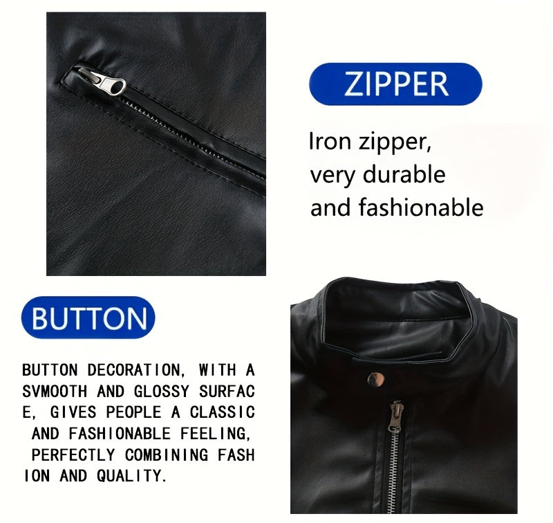 2026 Men'S Stand Up Collar Jacket, Spring And Autumn New Motorcycle Jacket, Stitched Details, Fashionable And Avant-Garde Casual Style Jacket, Retro Motorcycle Outfit, Handsome And Versatile, Worry Free Day And Night Temperature Difference