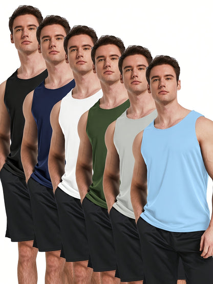 6pcs Men'S Quick Dry Workout Tank Tops Breathable Gym Sleeveless Muscle Shirts For Active Men
